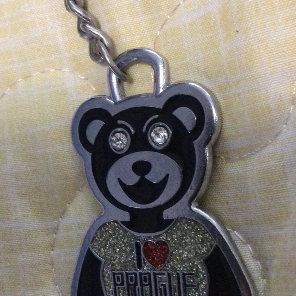 I Love Prague Metal Keychain with gem eyes